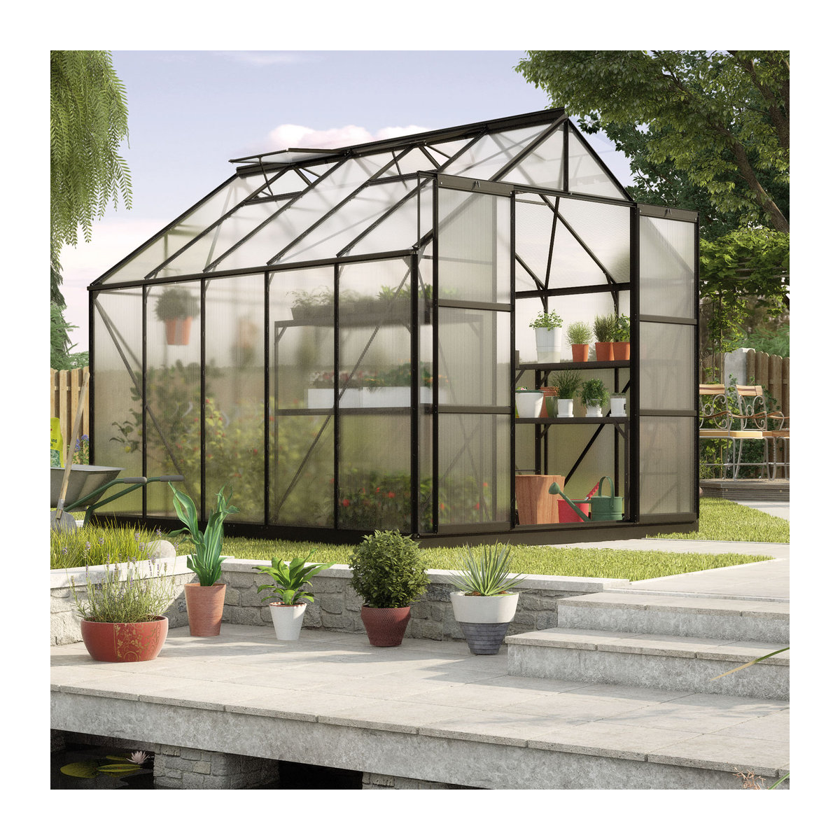 Vitavia Gewächshaus Uranus 8300 in Schwarz mit 8,3 m² Fläche und 4 mm Polycarbonat-Platten - Bild 2