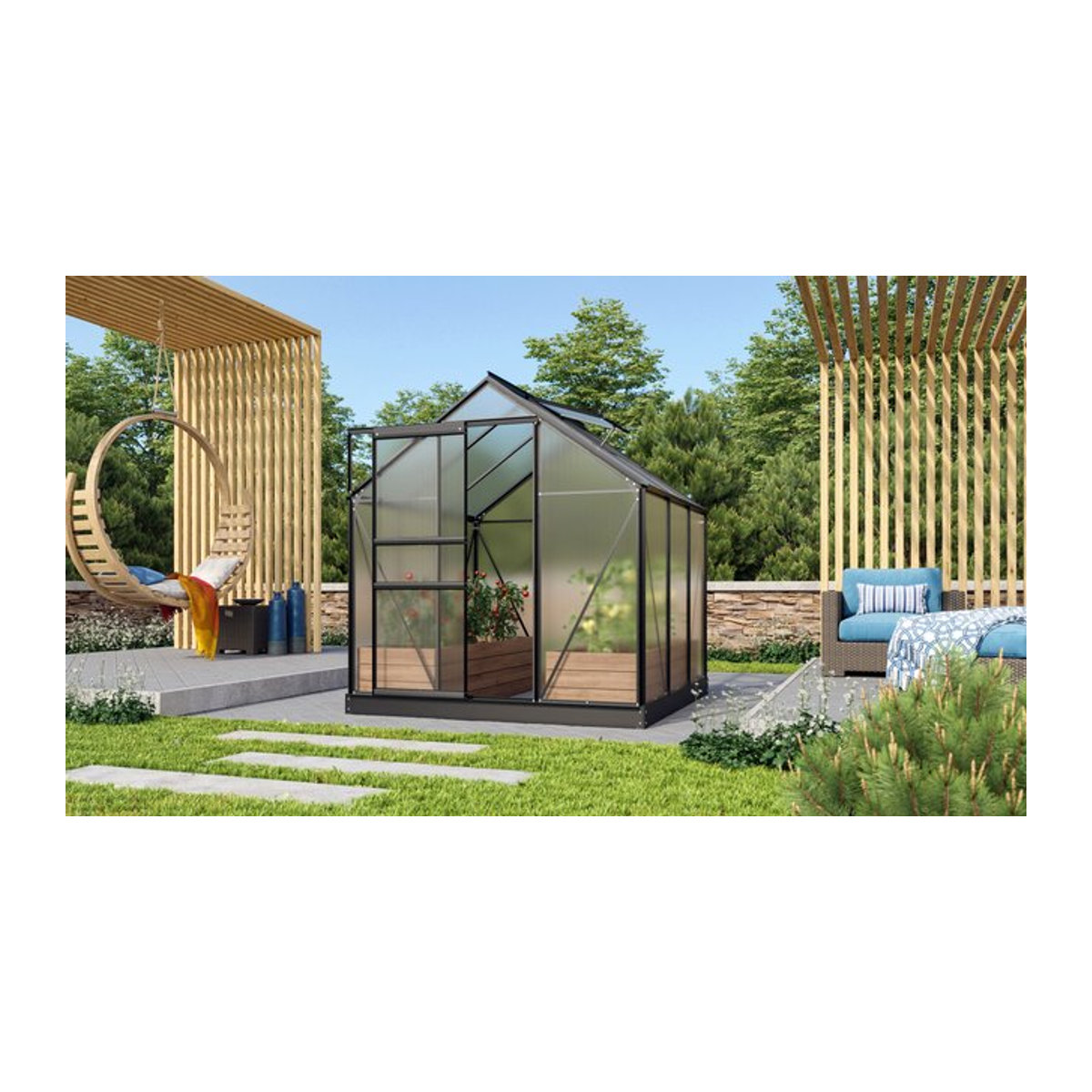 Vitavia Gewächshaus Venus 3800 in Schwarz mit 6 mm Polycarbonat und Aluminiumrahmen, 3,8 m² - Bild 1