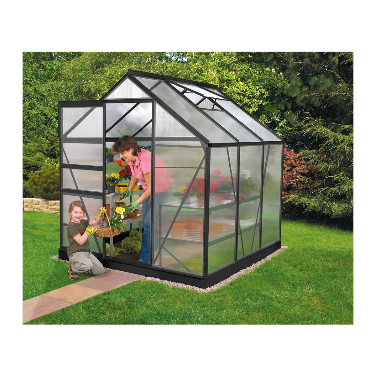 Vitavia Gewächshaus Venus 3800 in Schwarz mit 6 mm Polycarbonat und Aluminiumrahmen, 3,8 m² - Bild 3