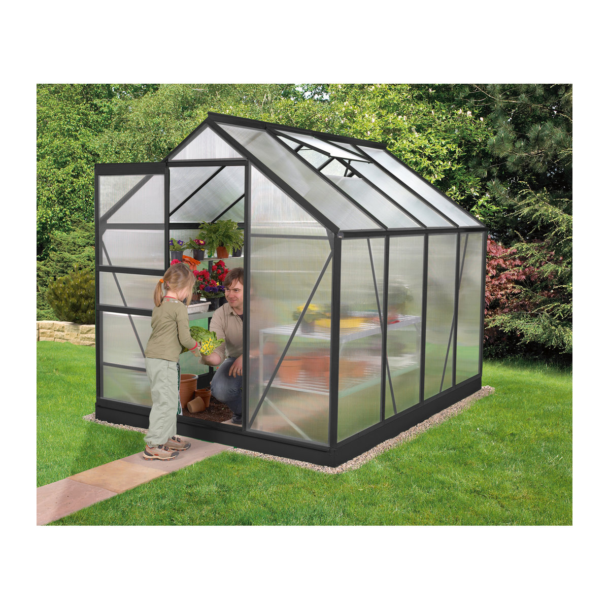 Vitavia Gewächshaus Venus 5000 in Schwarz mit 4 mm Polycarbonat und Aluminiumrahmen, 5,0 m² - Bild 4