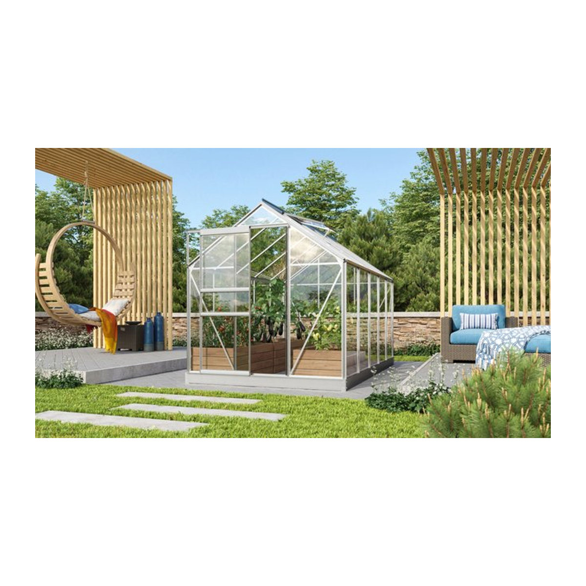 Vitavia Gewächshaus Venus 6200 aus eloxiertem Aluminium in Alufarben mit 6,2 m² und 3 mm ESG-Glas - Bild 1