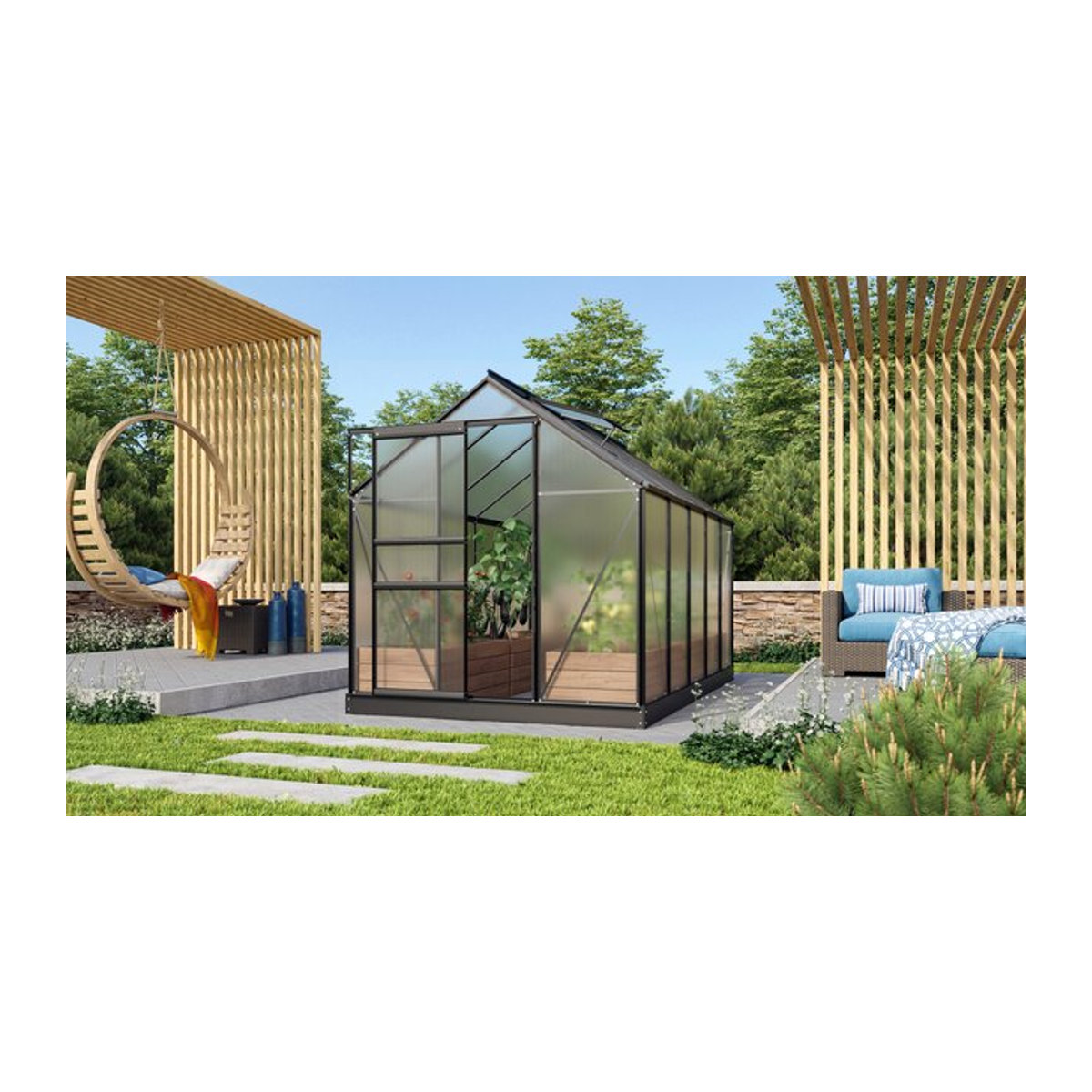 Vitavia Gewächshaus Venus 6200 in Schwarz mit 6,2 m² und 6 mm Polycarbonat-Platten - Bild 1