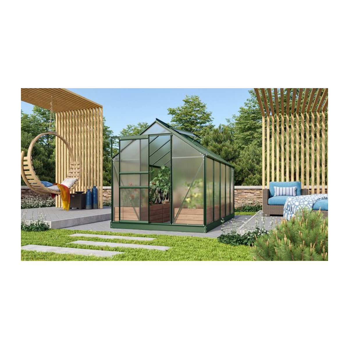 Vitavia Gewächshaus Venus in Grün mit Aluminiumrahmen und Polycarbonat-Platten, 6,2 m² - Bild 1
