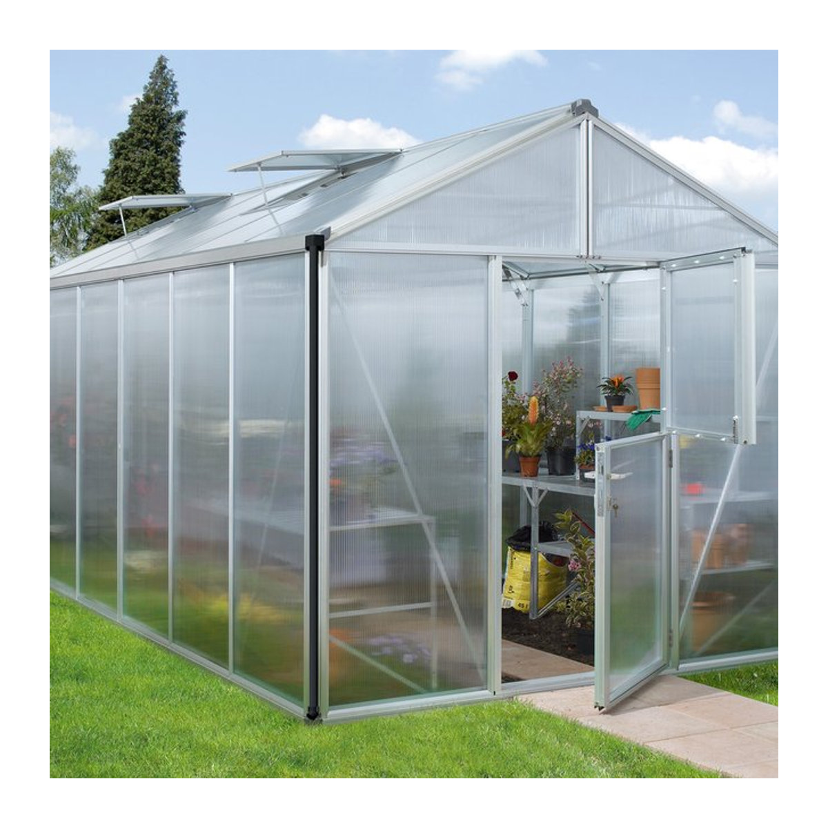 Vitavia Gewächshaus Zeus 11900 aus Aluminium in Alufarben mit 11,9 m² und 10 mm Polycarbonat - Bild 1