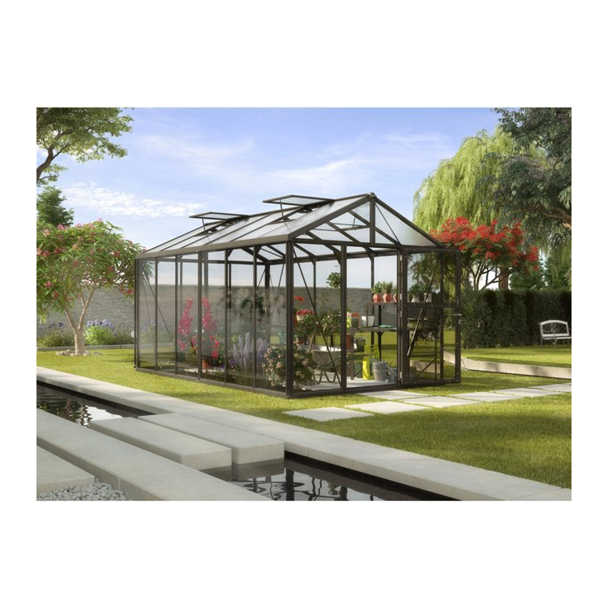 Vitavia Gewächshaus Zeus 11900 in Schwarz mit 11,9 m² Fläche und 3 mm ESG Glas - Bild 1