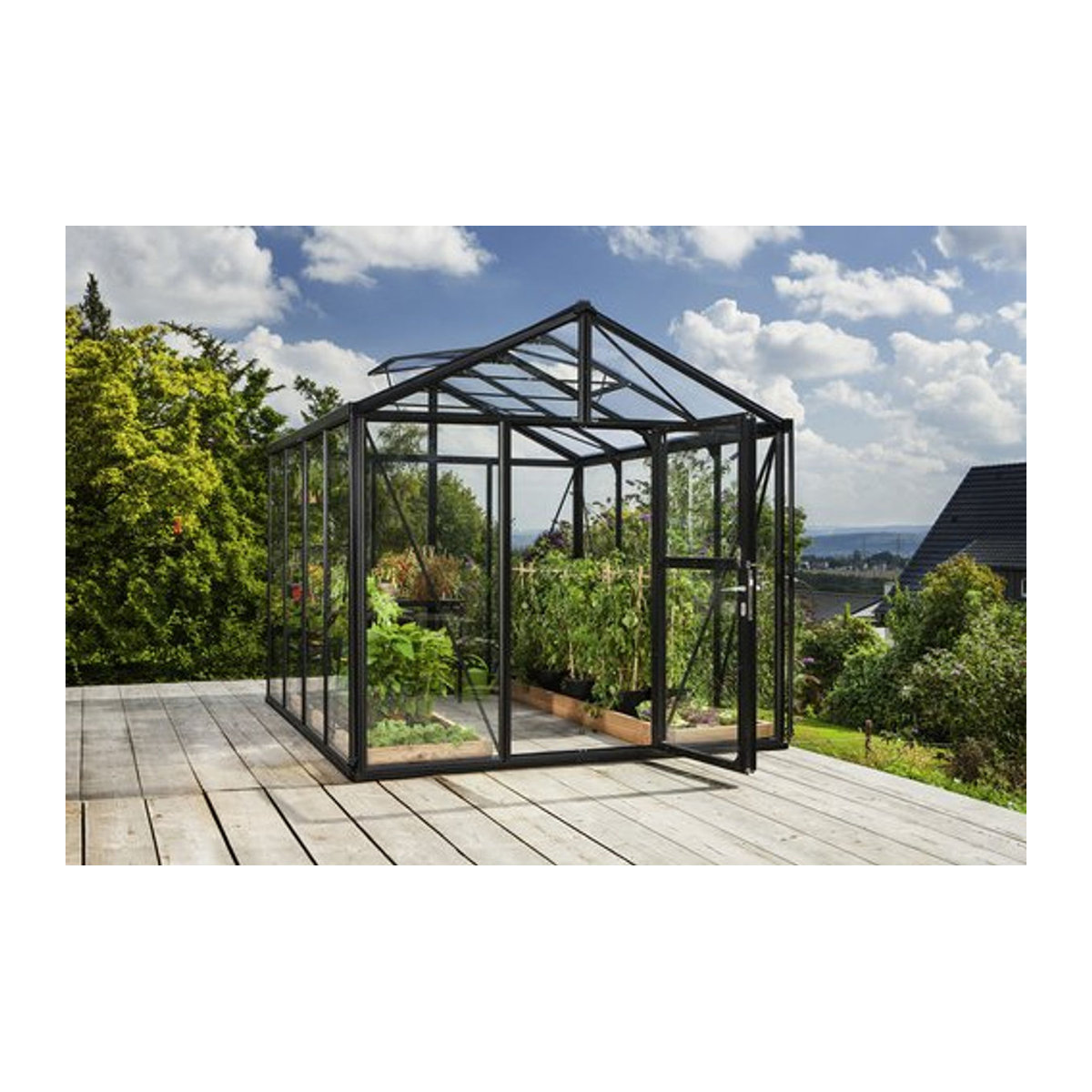VITAVIA Gewächshaus Zeus, 8,1 m², Aluminium und Glas, Schwarz, B/T/H: 340,7 x 258,4 x 250,4 cm - Bild 1