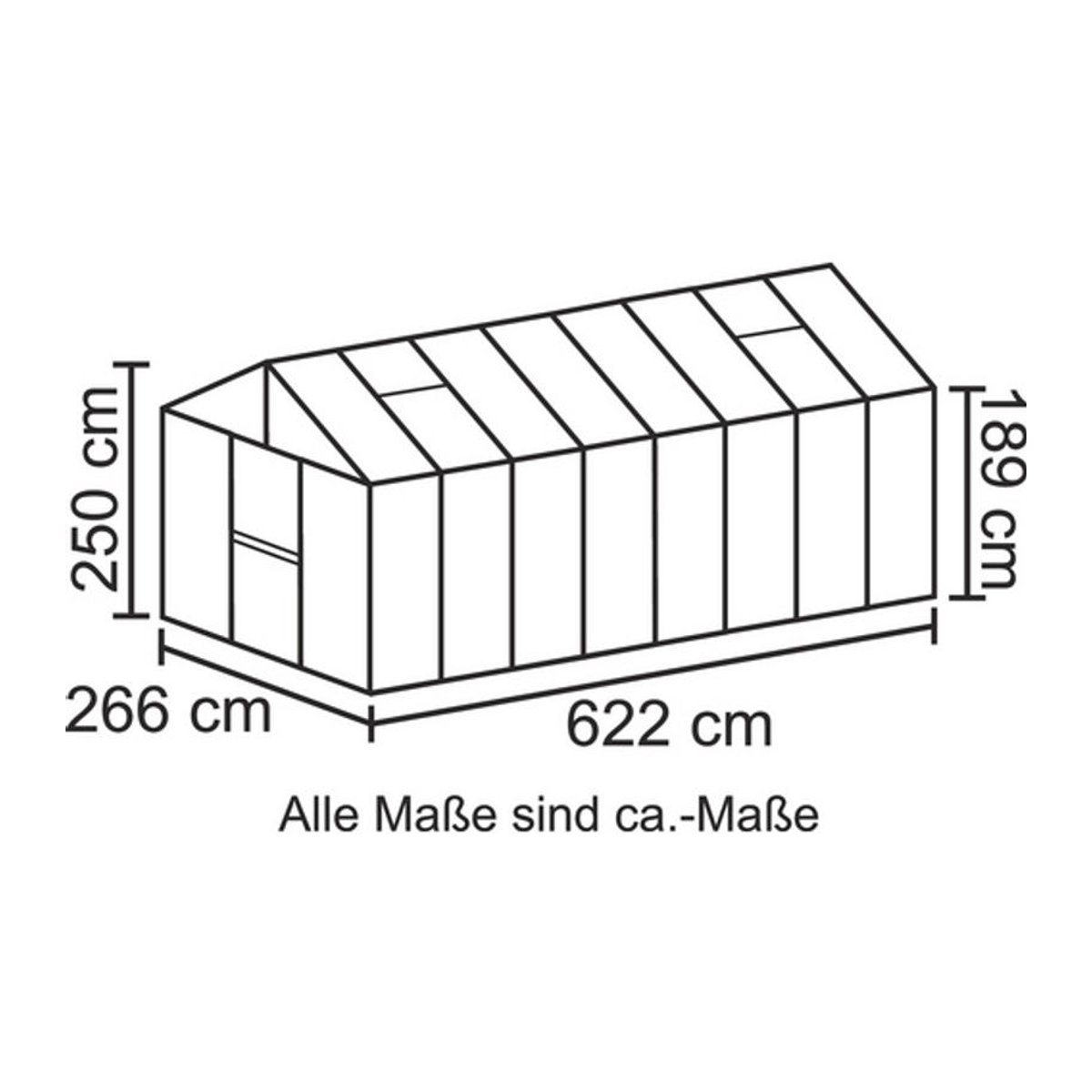 VITAVIA Gewächshaus Zeus in Schwarz mit Aluminiumrahmen und Polycarbonat, 15,7 m², B: 614 cm, T: 258,4 cm, H: 302,98 cm - Bild 2