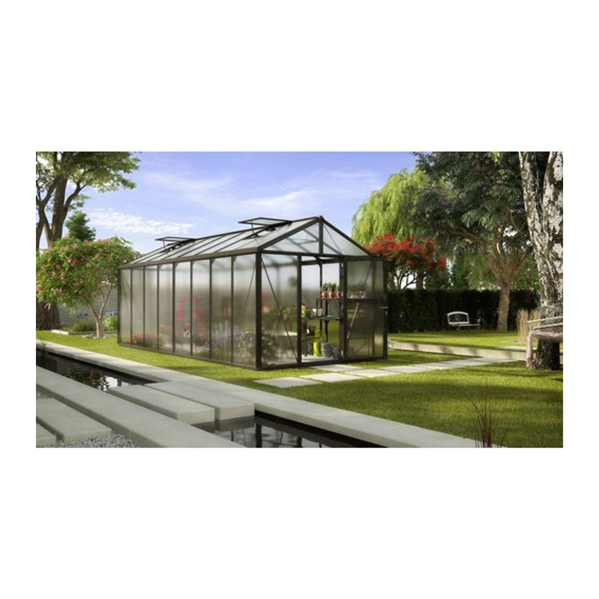 VITAVIA Gewächshaus Zeus in Schwarz mit Aluminiumrahmen und Polycarbonat, 15,7 m², winterfest und modern - Bild 1