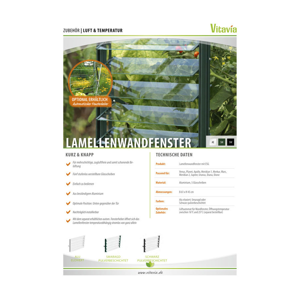 Vitavia Lamellen-Wandfenster für Gewächshäuser, Grün, B/H: 61 x 45 cm - Bild 2