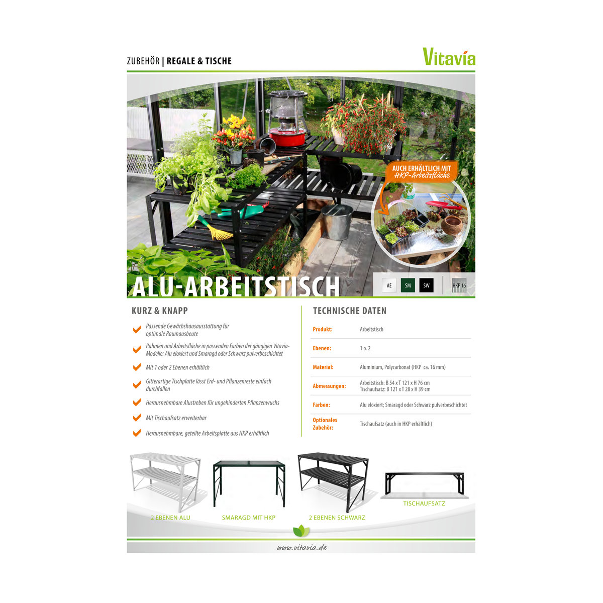 Vitavia Pflanztisch mit HKP Arbeitsplatte aus Aluminium in Smaragdgrün, B/L: 121 x 121 cm - Bild 4