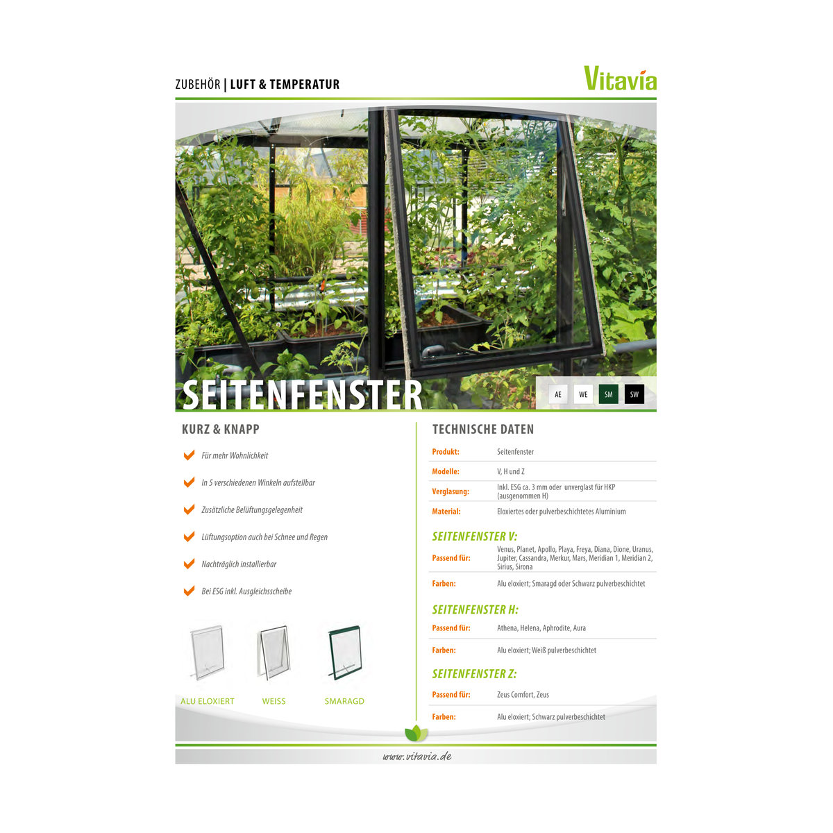 Vitavia Seitenfenster Z für Gewächshäuser aus Aluminium eloxiert in Silber, B/H: 70,8 x 86,2 cm mit 3 mm ESG Polycarbonat - Bild 3