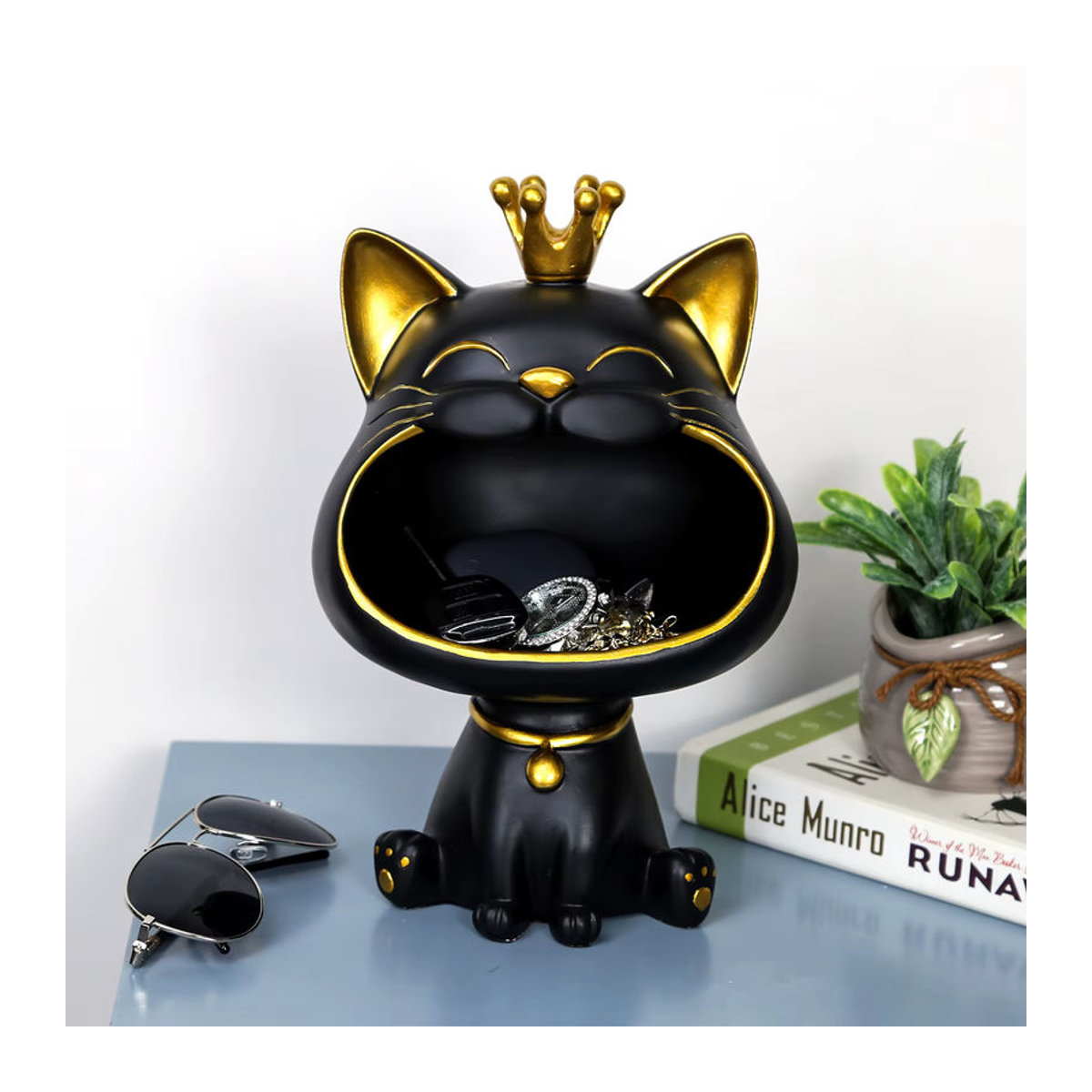 VKTECH Dekorative Katze-Figur als Aufbewahrungsbox aus Kunstharz in Weiß und Mehrfarbig - Bild 3