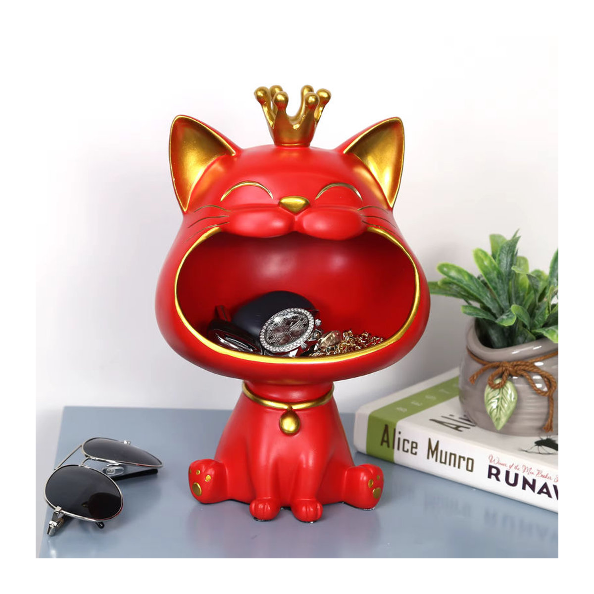 VKTECH Dekorative Katze-Figur als Aufbewahrungsbox aus Kunstharz in Weiß und Mehrfarbig - Bild 6