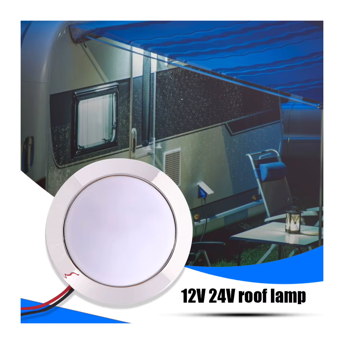 VKTECH LED Deckenlampe für Wohnmobil und Boot, runde 12V LED-Leuchte in Weiß und Silber, 200lm, 1,8W, B/D/H: 18,0 x 18,0 x 1,8 cm - Bild 2