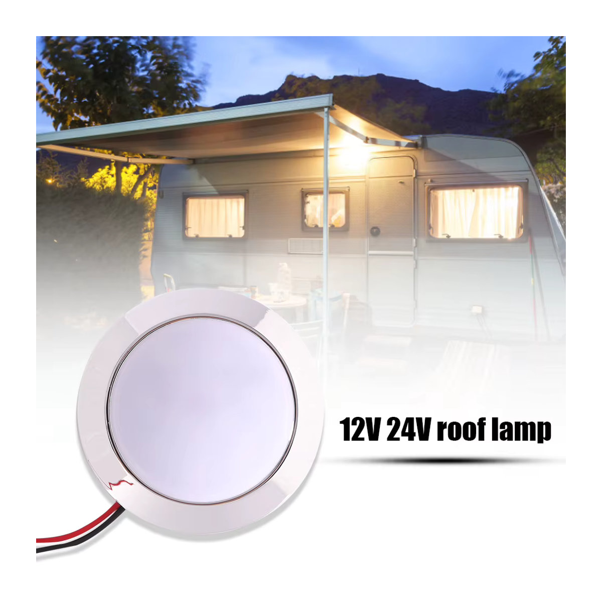 VKTECH LED Deckenlampe für Wohnmobil und Boot, runde 12V LED-Leuchte in Weiß und Silber, 200lm, 1,8W, B/D/H: 18,0 x 18,0 x 1,8 cm - Bild 3