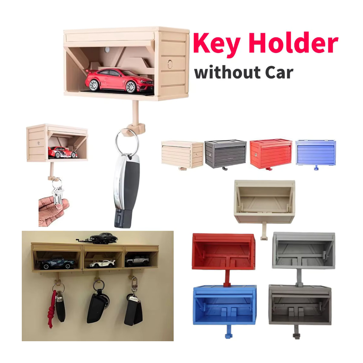 VKTECH Schlüssel-Organizer aus Kunststoff, mehrfarbig, wandmontierter Schlüsselhalter für Auto und Garage mit minimalistischem Design - Bild 2