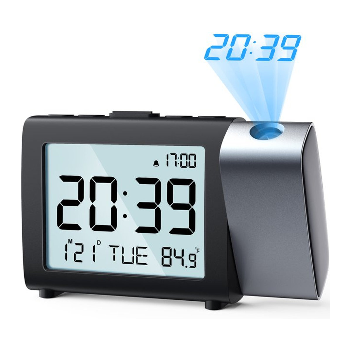VOCOO Digitaler Projektionswecker mit 180 Grad Rotation, LCD Tischuhr mit Nachtmodus und 4-stufiger Dimmung, Schwarz/Rot - Bild 1