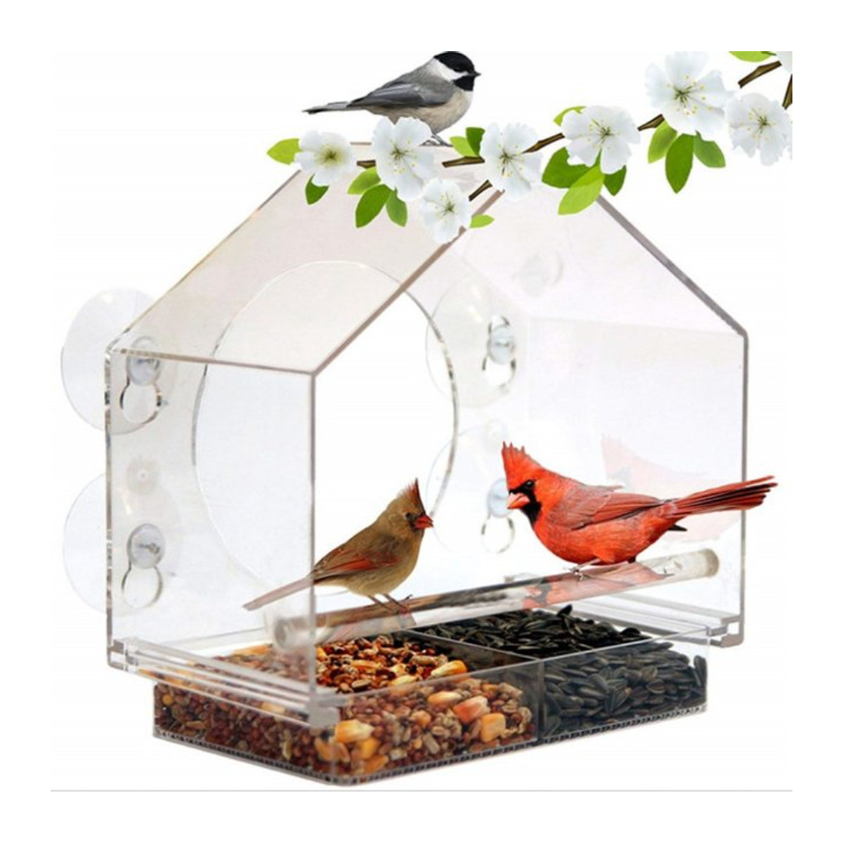 Vogelhäuschen aus Acryl für das Fenster mit Saugnapf, klares Futterhaus für Vögel zur Befüllung mit Samen oder Erdnüssen - Bild 1