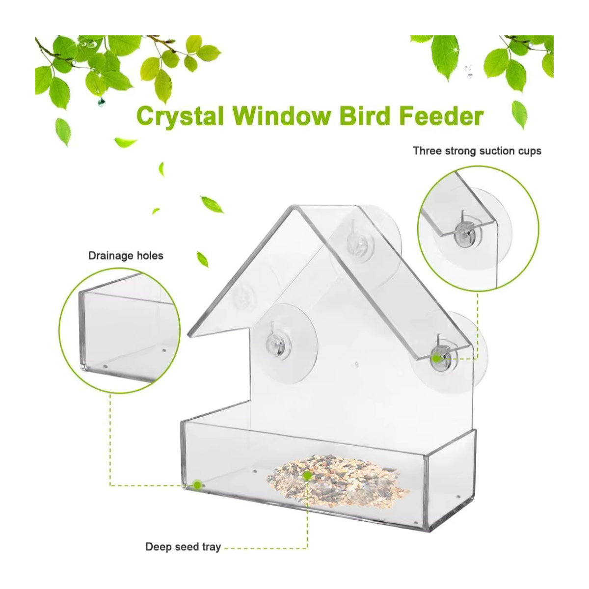Vogelhäuschen aus Acryl für das Fenster mit Saugnapf, klares Futterhaus für Vögel zur Befüllung mit Samen oder Erdnüssen - Bild 5