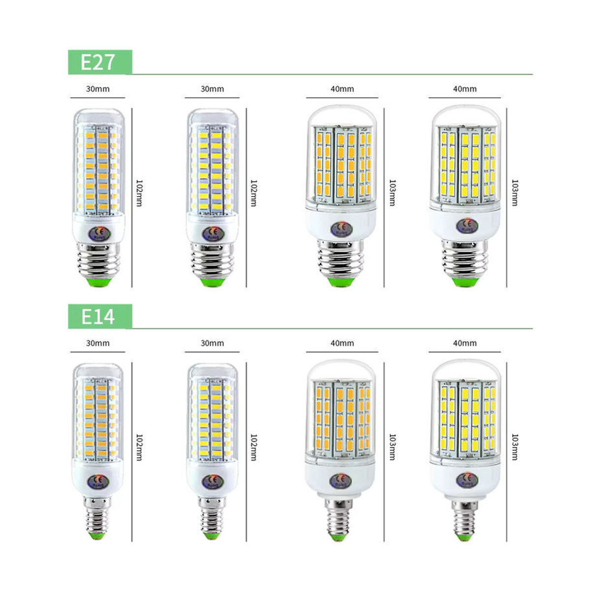 VooVoo LED Maisbirne E27 E14 mit 72 oder 96 LEDs aus Kunststoff ohne Flimmern AC220V 240V - Bild 1