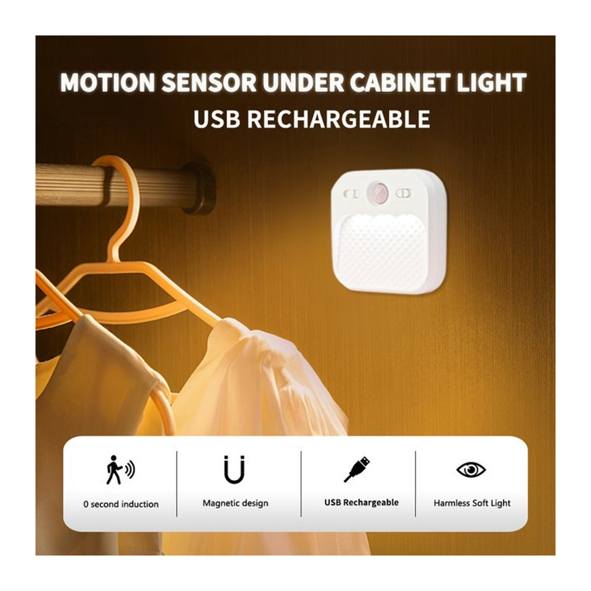 VooVoo Minimalistisches LED Schranklicht mit Bewegungssensor, wiederaufladbares kabelloses Nachtlicht für Flur, Treppe, Schlafzimmer und Küche - Bild 1