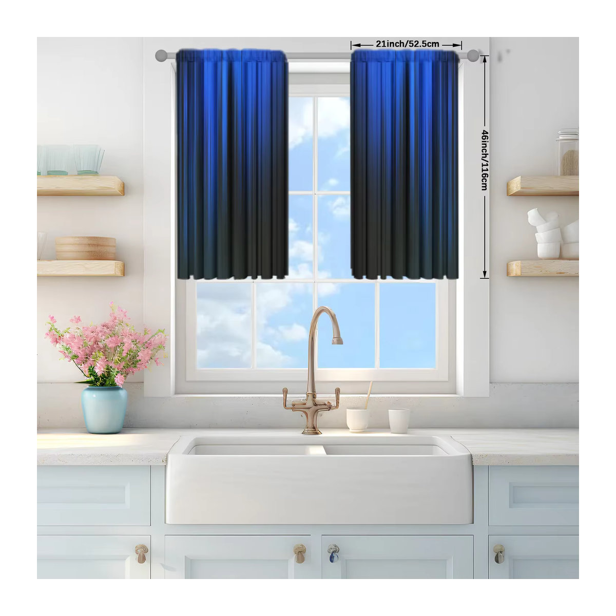 VOZMIO Vorhang Set mit Farbverlaufsstreifen-Design in Blau und Schwarz, 2 Stück bedruckte Fensterdekoration mit Stangentasche für Schlafzimmer, Büro und Küche - Bild 3