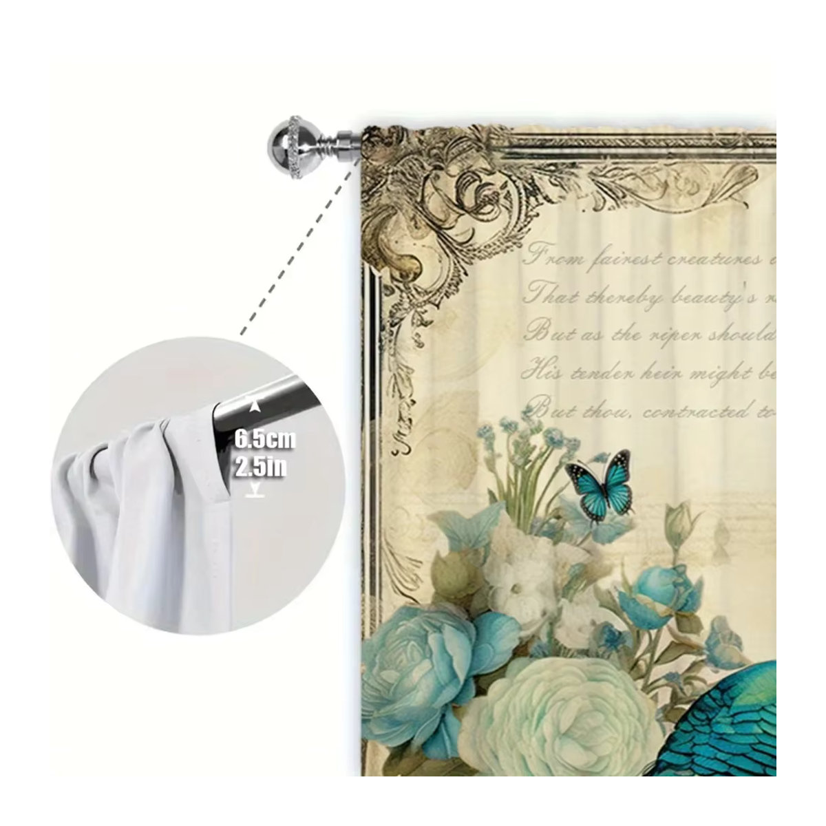 VOZMIO Vorhang Set mit Pfauen-Print, 2 Stück, mehrfarbig, für Wohnzimmer, Schlafzimmer und Büro - Bild 5
