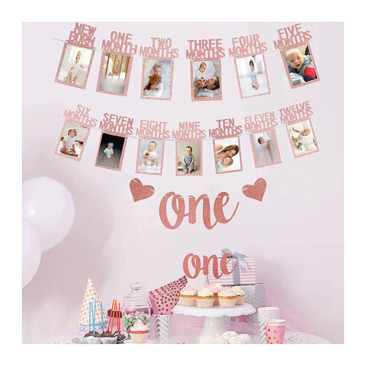 VRISE Baby Foto Banner für den ersten Geburtstag mit Hochstuhl Banner und Foto-Clips in Braun und Schwarz - Bild 4