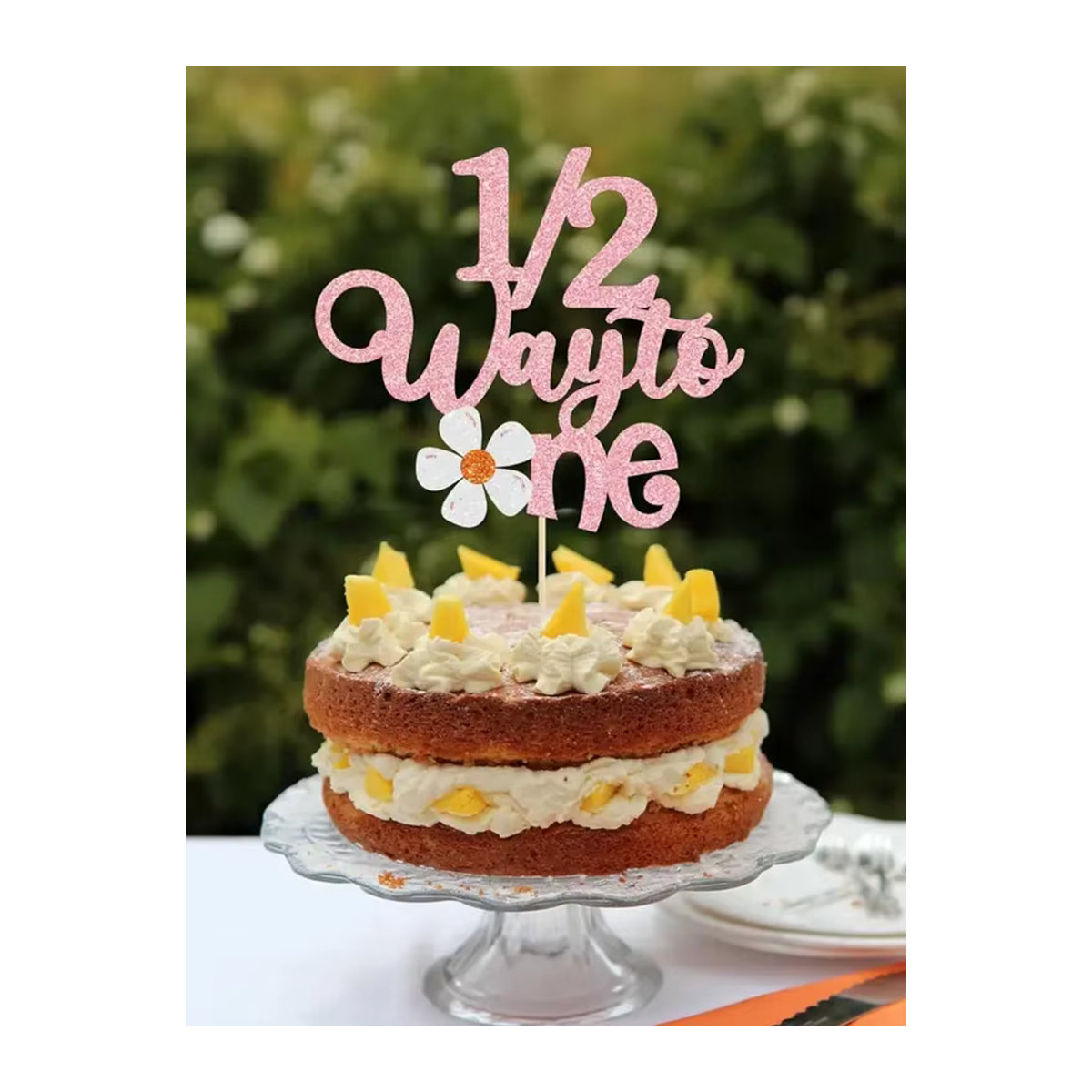 VRISE Cake Topper Daisy Half Way to One in Rosa mit Glitzer für den 6. Monat Geburtstag und Babyparty - Bild 5