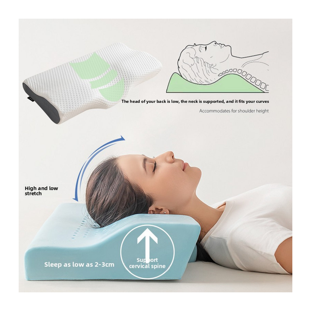 VRZONE Memory Foam Kissen mit Slow Rebound Effekt in Blau zum Schutz der Halswirbelsäule - Bild 1