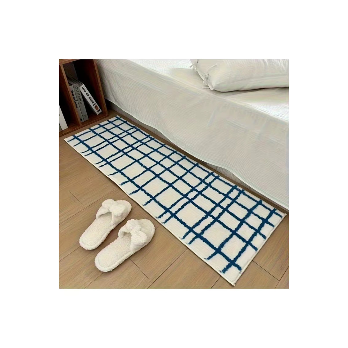 VVIKAMA Teppich im nordischen Stil mit blauem und weißem Gittermuster und rutschfester Rückseite für Schlafzimmer und Arbeitszimmer - Bild 3