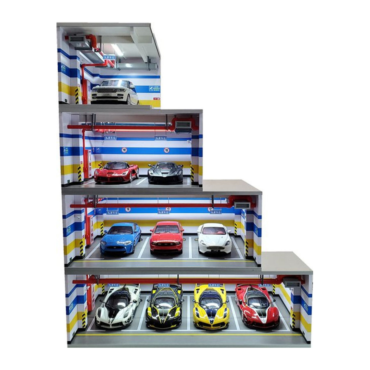 VWHUVW Modellauto Display Szene Unterirdische Garage Parkplatz aus Metall und Kunststoff in Grau und Mehrfarbig im Maßstab 1:18 - Bild 1