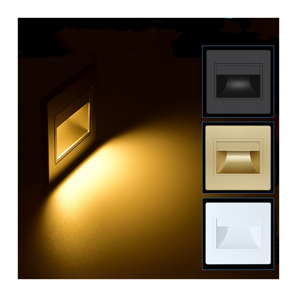 WAAJEA LED Einbau Wandleuchte Schwarz Minimalistisch für Treppen und Stufen, 1,5 W, B/H: 9,5 x 9,5 cm - Bild 1