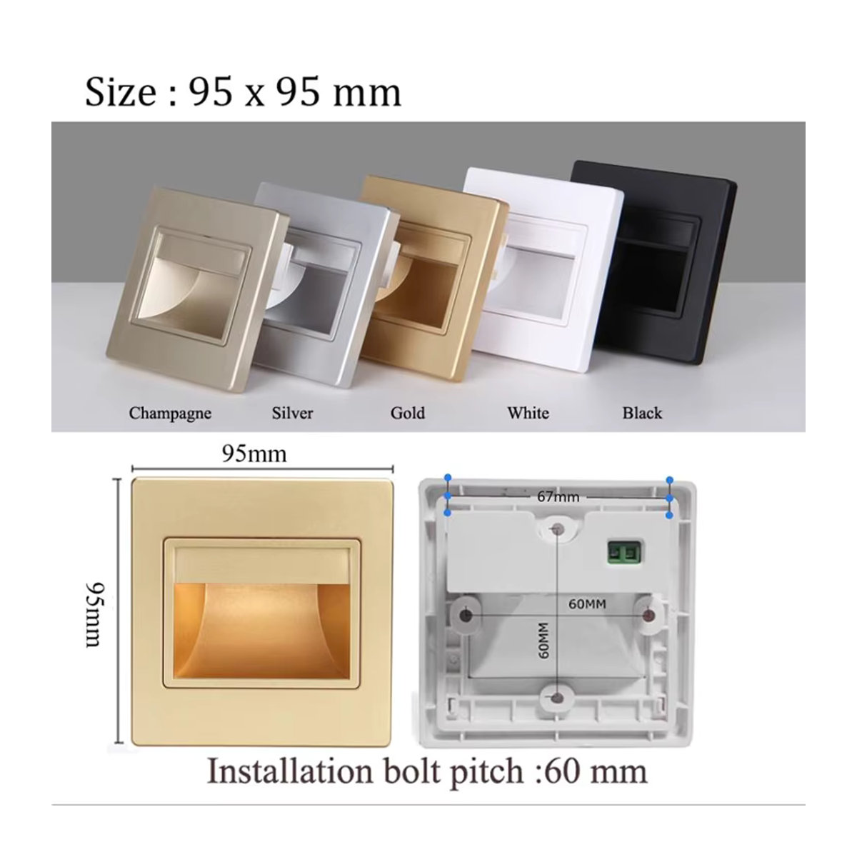 WAAJEA LED Einbau Wandleuchte Schwarz Minimalistisch für Treppen und Stufen, 1,5 W, B/H: 9,5 x 9,5 cm - Bild 5