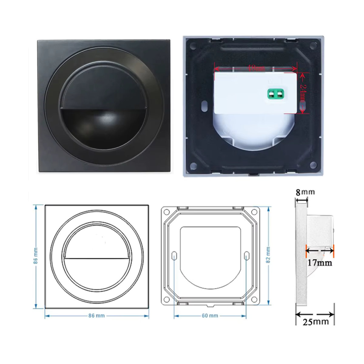 WAAJEA LED-Einbauwandleuchte in Schwarz, minimalistisches Nachtlicht für Treppen, Flur und Innenräume, 1,5 W, B/B: 86 x 86 mm - Bild 3