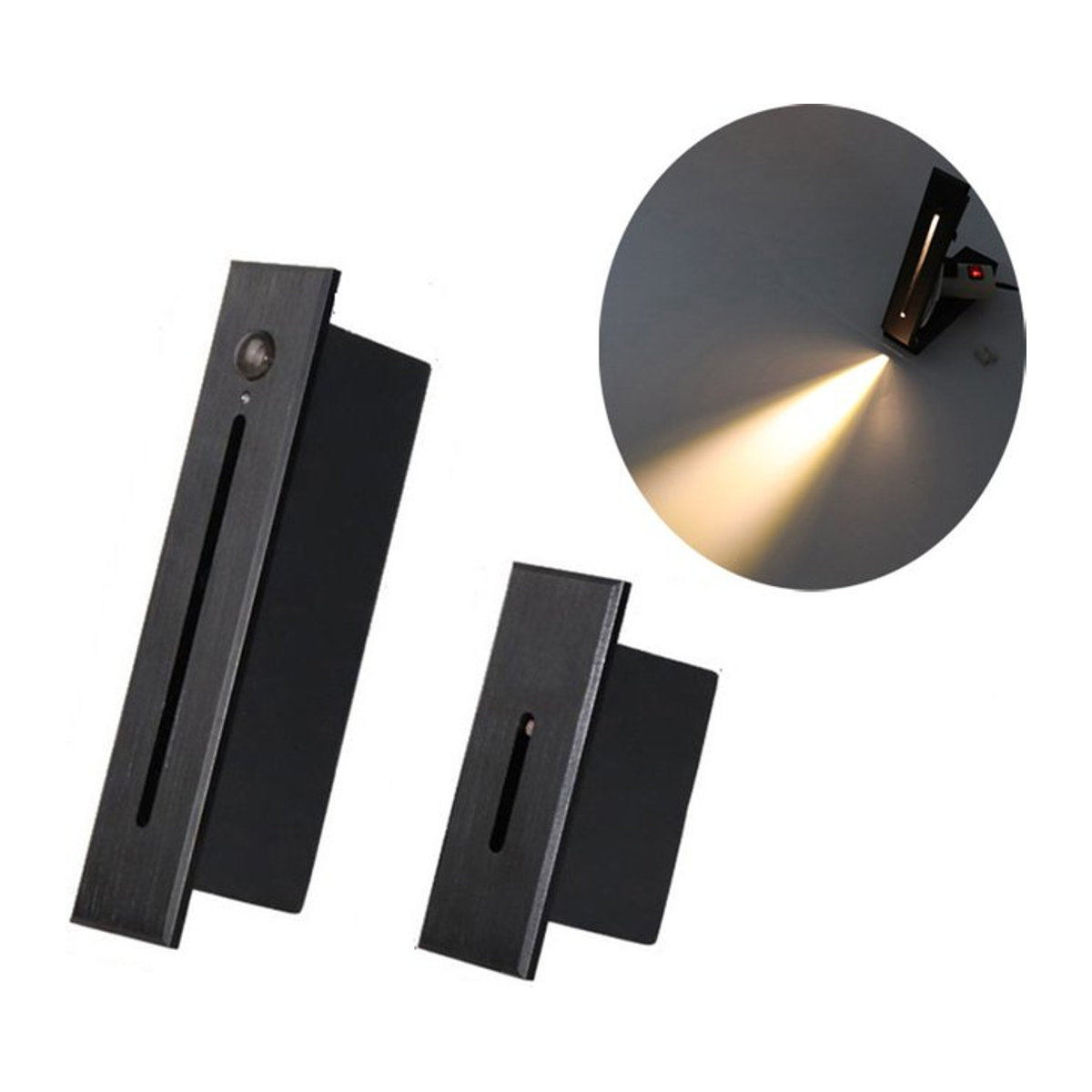 WAAJEA LED Nacht-Wandleuchte mit PIR-Bewegungsmelder in Schwarz, minimalistisches Treppenlicht mit 3 W Infrarot-Induktion - Bild 1