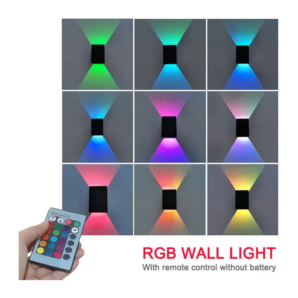 WAAJEA LED RGB Wandleuchte mit Fernbedienung, dimmbar, Up-Down Wandlampe in Bunt, minimalistisches Design für dein Zuhause oder die Veranda - Bild 1