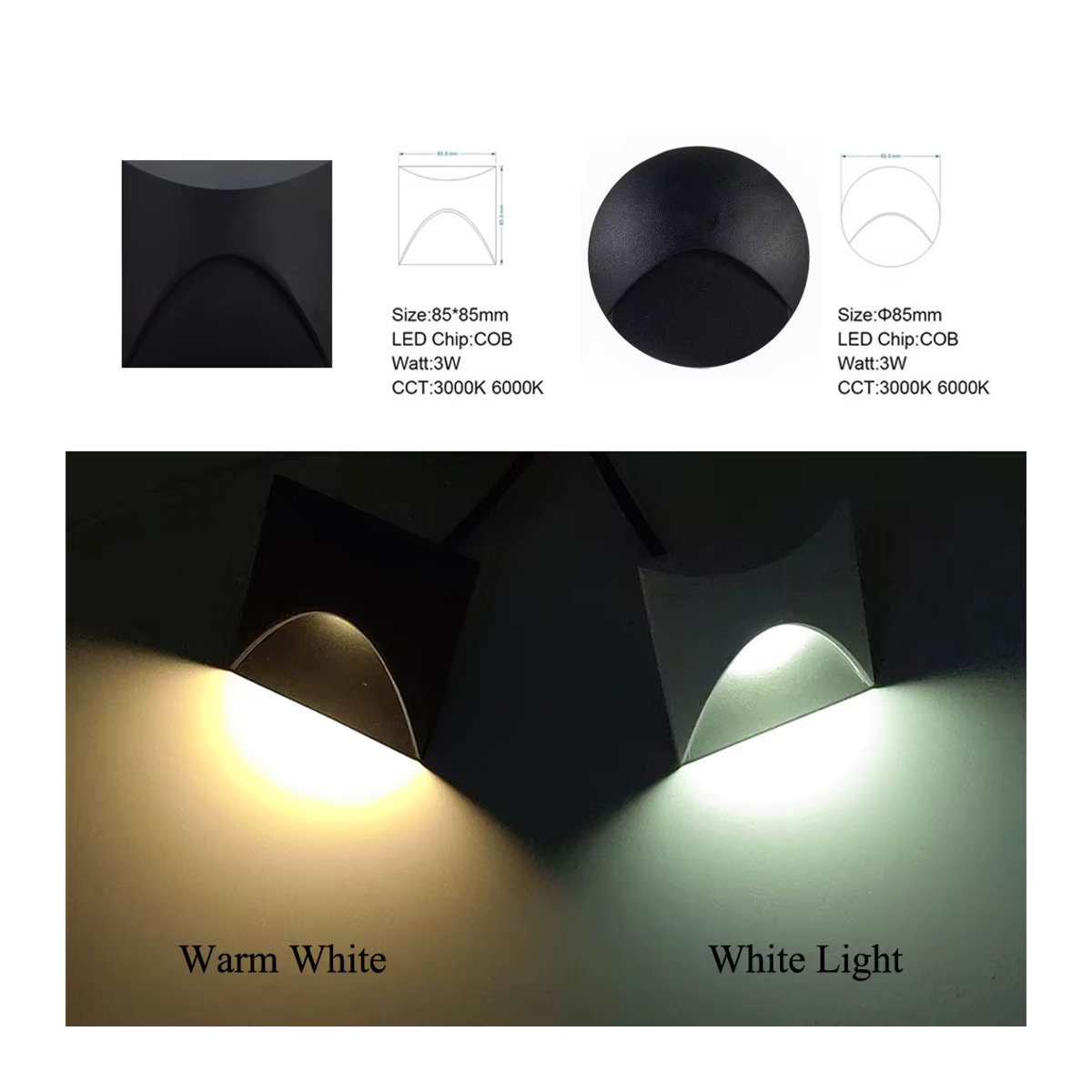 WAAJEA LED Wandleuchte Weiß, IP65 wasserdicht, 3 W, minimalistisches Design für Außenbereich, Treppe und Balkon - Bild 3