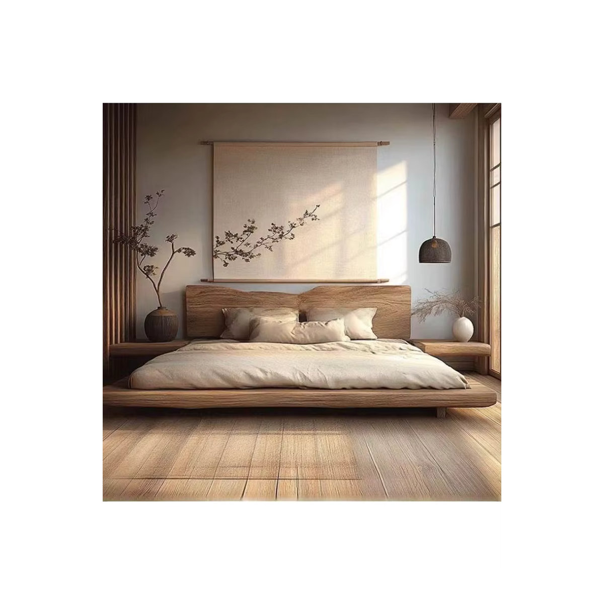 Wabi Sansan Massivholzbett Windlog in Beige im minimalistischen Tatami-Design für Erwachsene - Bild 5