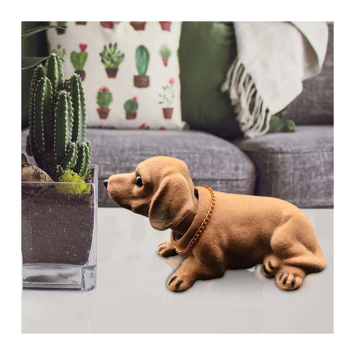 Wackelkopf Hund Figur als Auto Dekoration, braunes Hund Ornament aus Kunstharz - Bild 4
