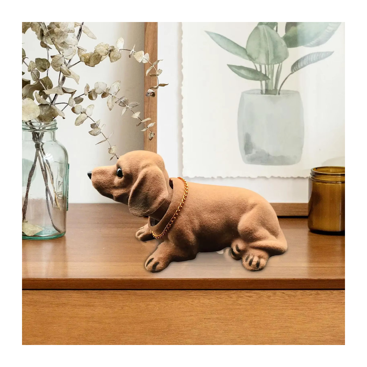 Wackelkopf Hund Figur als Auto Dekoration, braunes Hund Ornament aus Kunstharz - Bild 5