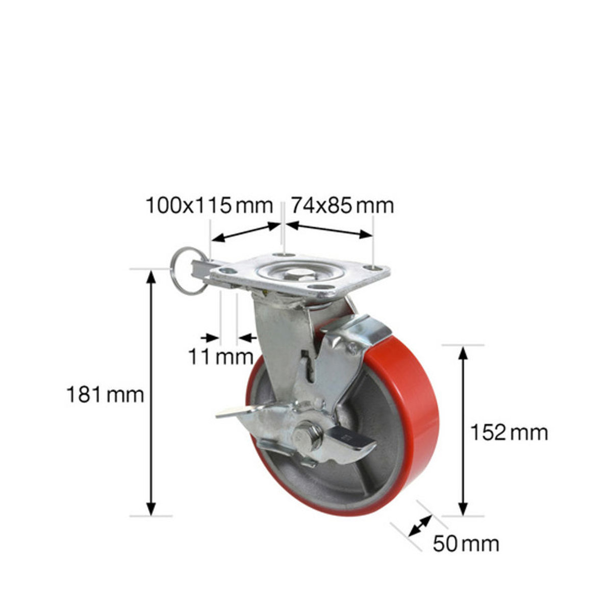 WAGNER Bockrolle aus Metall in silberfarben/rot, B/H: 50 x 181 mm, max. Tragfähigkeit: 400 kg - Bild 2