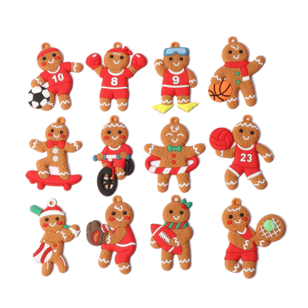 WakaParty 12er Set Weihnachts-Hängeornamente aus Kunststoff mit Lebkuchenmann und Tierfiguren in Mehrfarbig - Bild 3