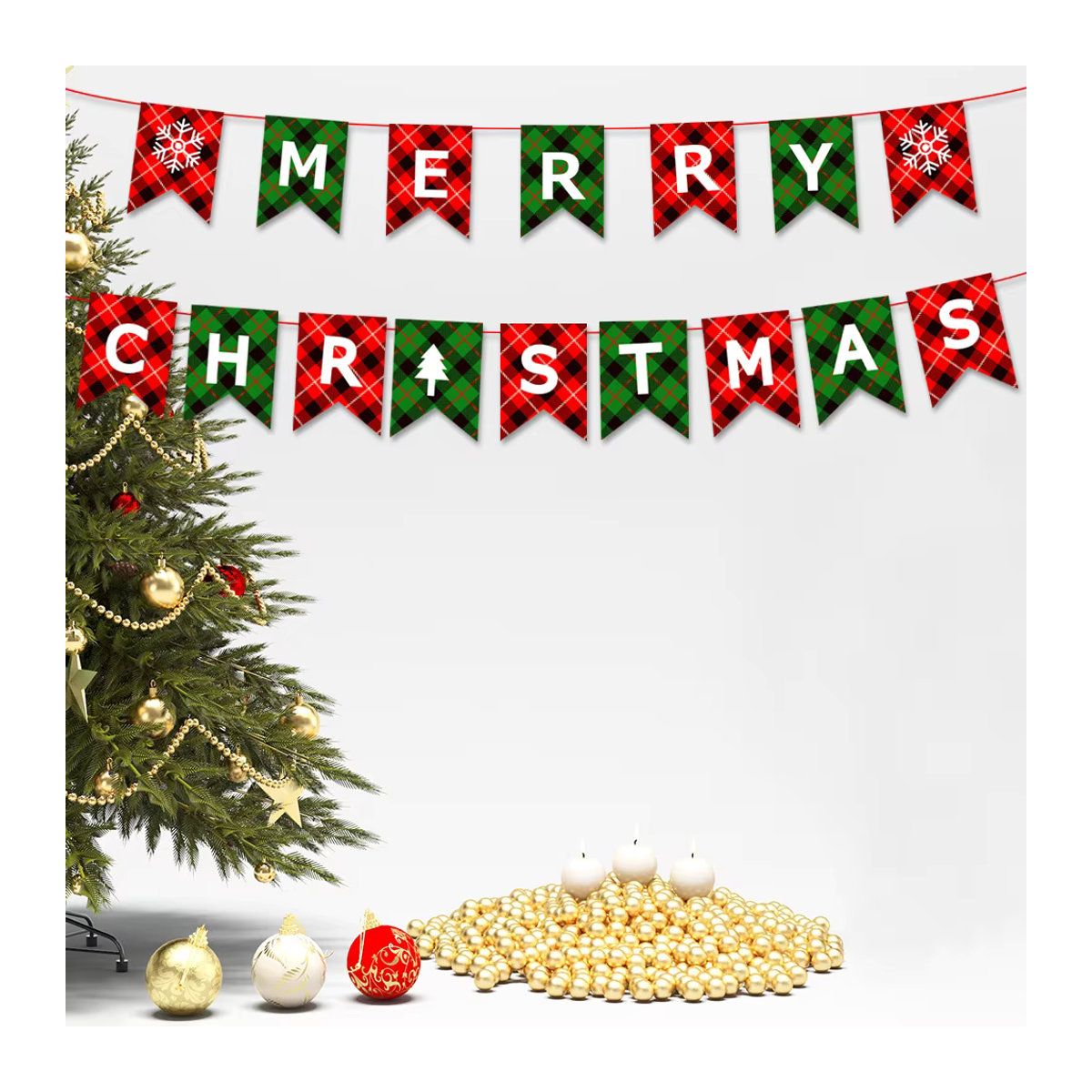 WakaParty Frohe Weihnachten Papier Banner Set in Rot und Grün zur Dekoration von Weihnachtsbaum, Fenster und Wand - Bild 2