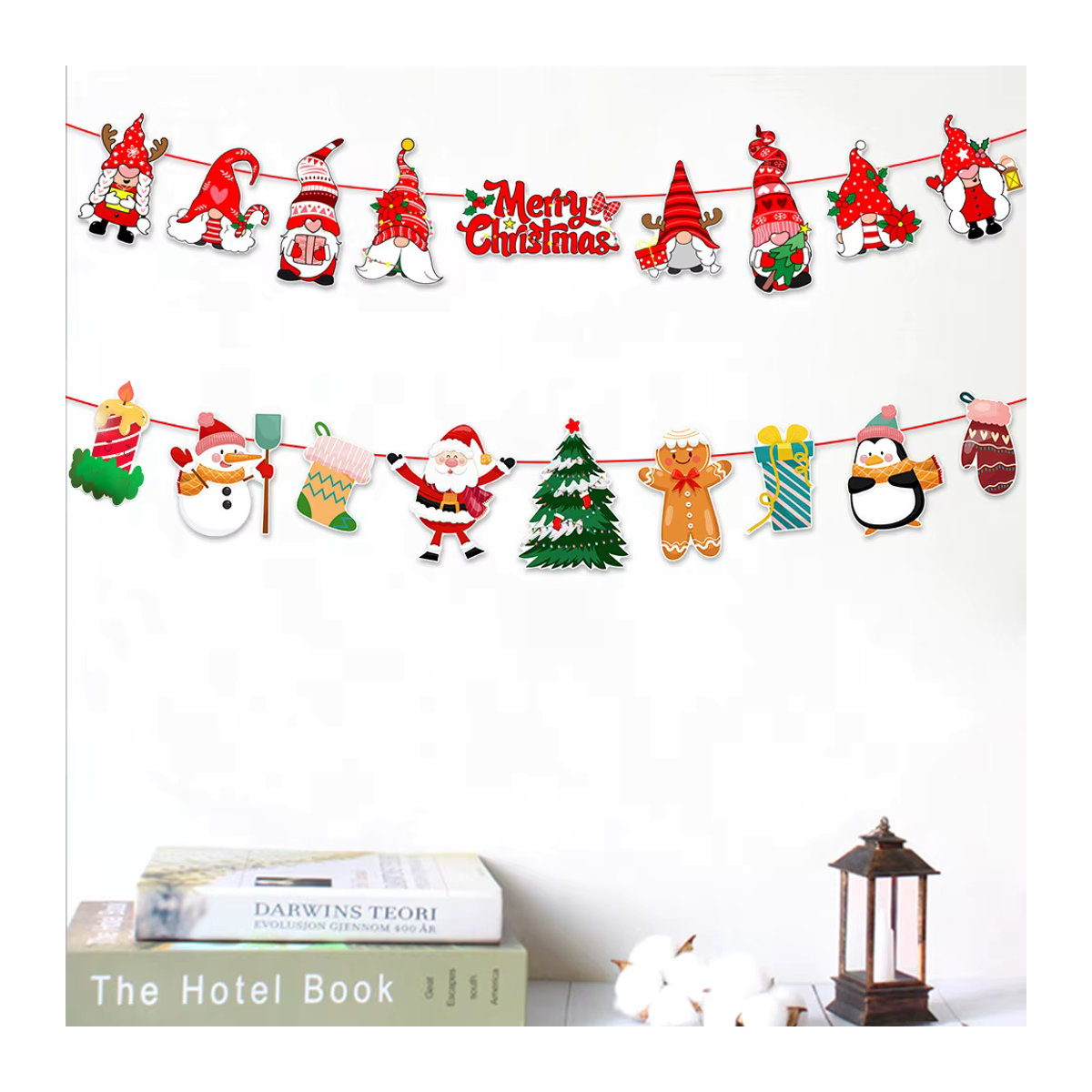 WakaParty Frohe Weihnachten Papier Banner Set in Rot und Grün zur Dekoration von Weihnachtsbaum, Fenster und Wand - Bild 3