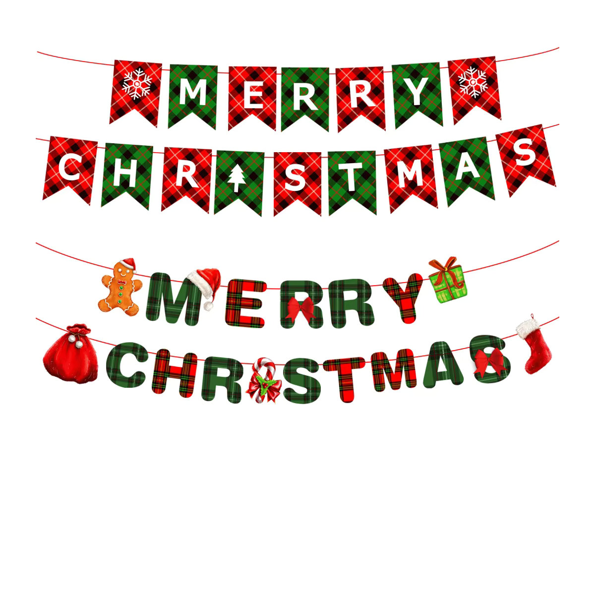 WakaParty Frohe Weihnachten Papier Banner Set in Rot und Grün zur Dekoration von Weihnachtsbaum, Fenster und Wand - Bild 4