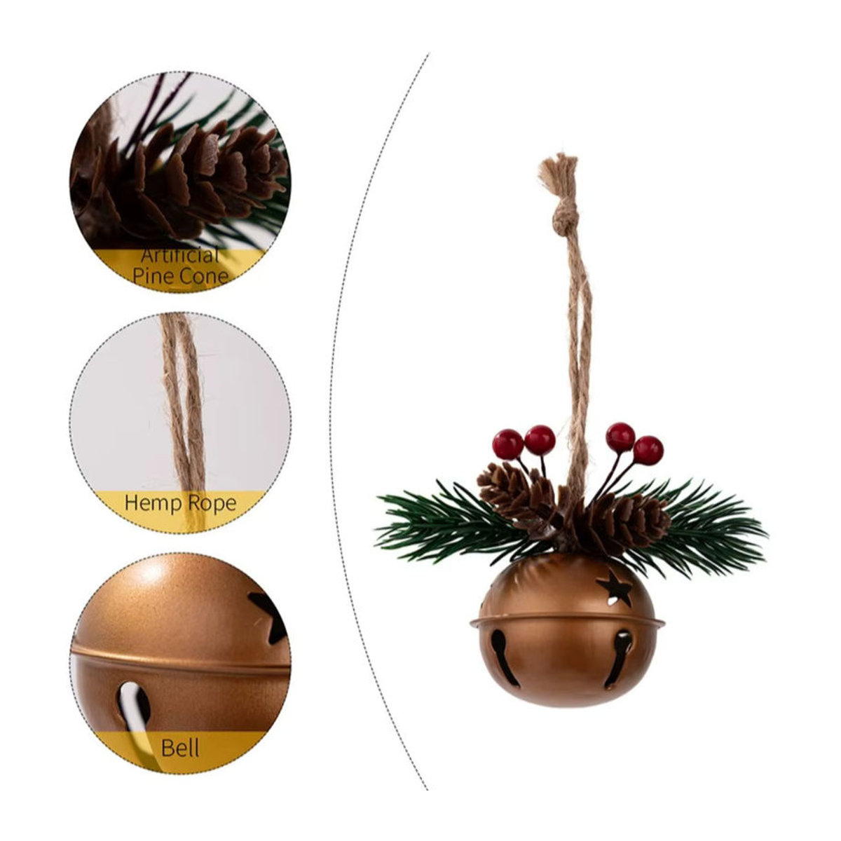 WakaParty Weihnachts-Hängeornament aus Metall mit Glocke, Beerenbaum und Sternen in Rot und Grün - Bild 3