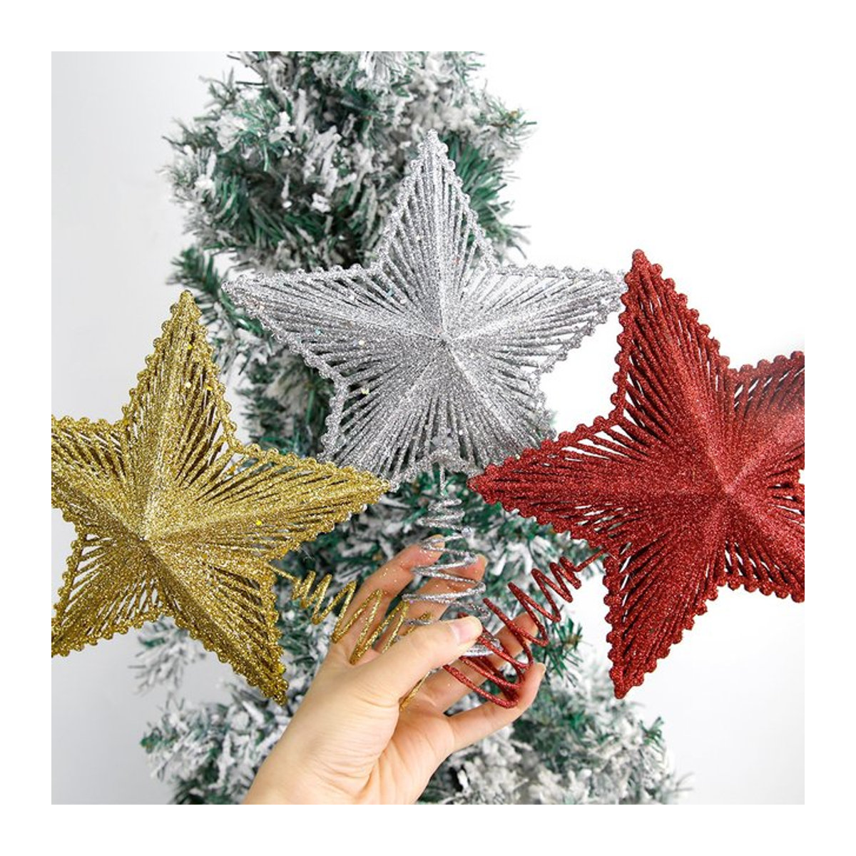 WakaParty Weihnachtsbaum-Baumspitze Stern in Gold und Silber mit Glitter-Effekt aus Kunststoff - Bild 1