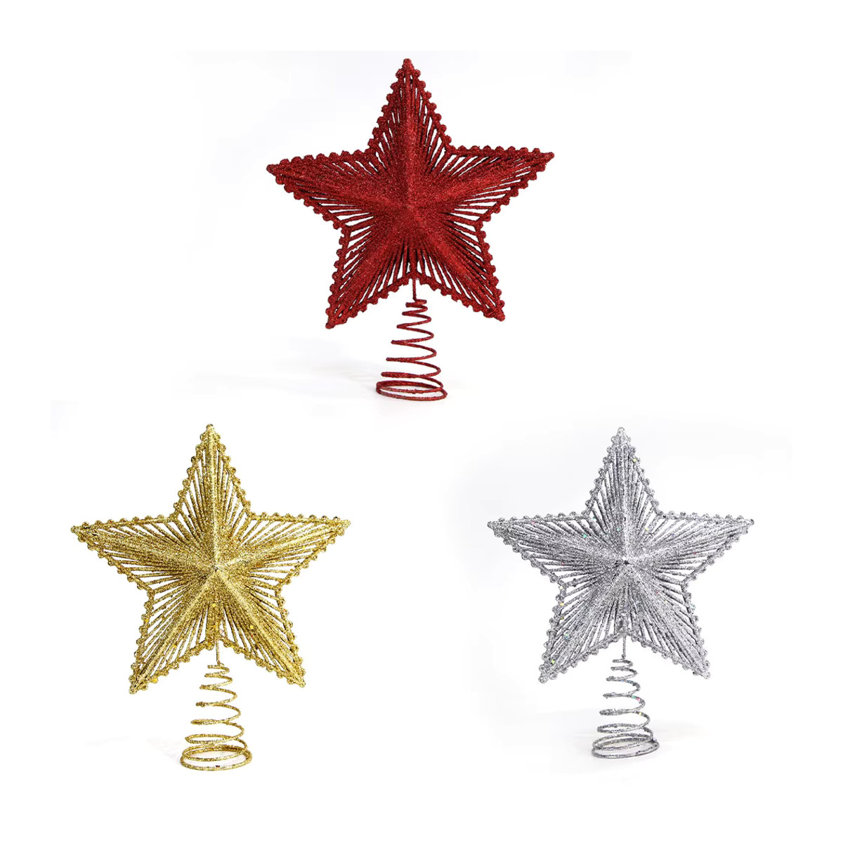 WakaParty Weihnachtsbaum-Baumspitze Stern in Gold und Silber mit Glitter-Effekt aus Kunststoff - Bild 2