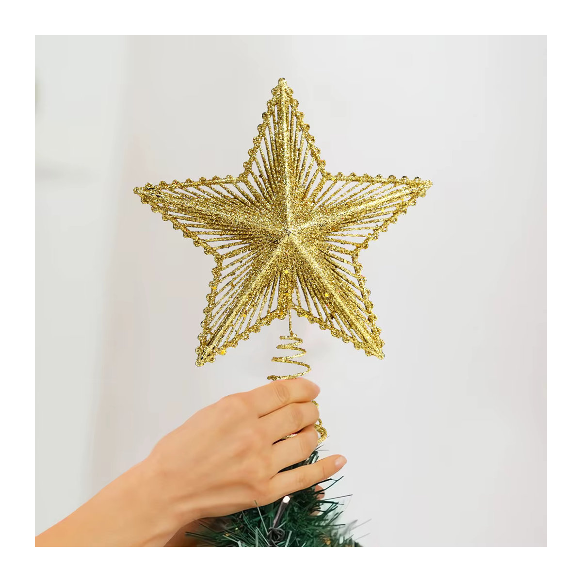 WakaParty Weihnachtsbaum-Baumspitze Stern in Gold und Silber mit Glitter-Effekt aus Kunststoff - Bild 3